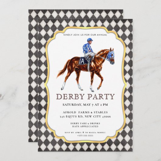 レースホースモダンダービーパーティーエクエストリアンインビタティ 招待状 (正面/裏面)