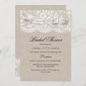 レースボウ&バーラップヴィンテージブライダルシャワー 招待状 (正面/裏面)