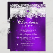 レースボーエレガントパープルクリスマスホリデーパーティー 招待状 (正面/裏面)