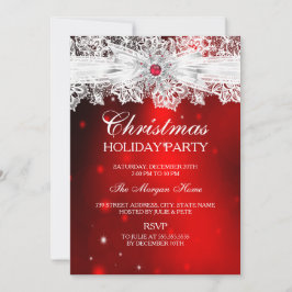 レースボーエレガントレッドクリスマスホリデーパーティー 招待状