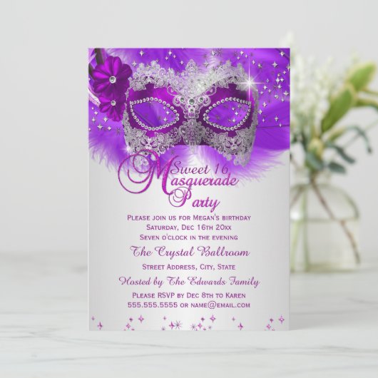 レースマスクパープルシルバーマスカレード甘い16 招待状 (スタンド正面)