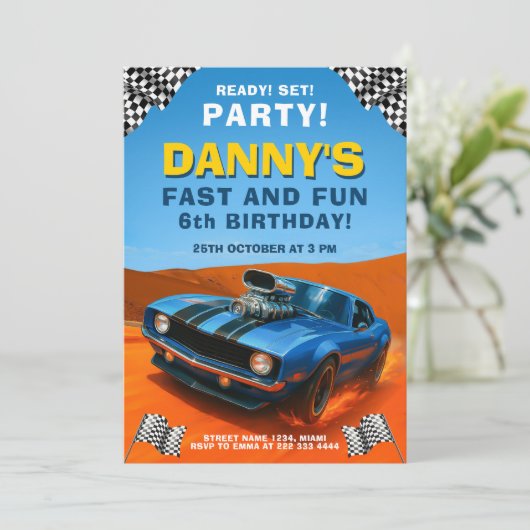 レースマッスルカー子供の誕生日パーティー 招待状 (スタンド正面)