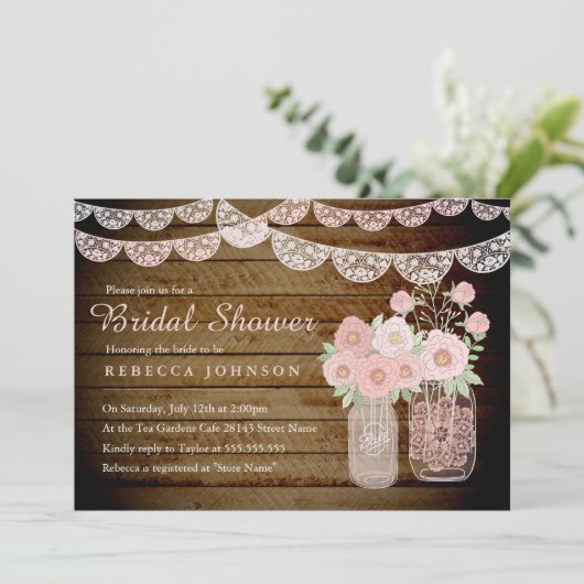 レースメイソンジャールウッドブライダルシャワー招待状 招待状 (スタンド正面)
