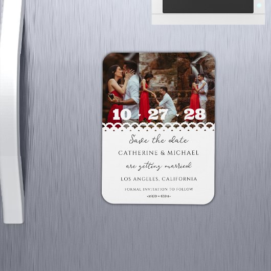 レースモダンスタイリッシュの写真シンプル日付の保存 マグネット