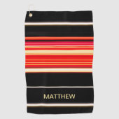 レースモダンストライプレーシングレッドブラック金ゴールドパーソナライズされた ゴルフタオル (正面)