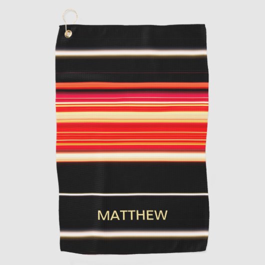 レースモダンストライプレーシングレッドブラック金ゴールドパーソナライズされた ゴルフタオル (正面)