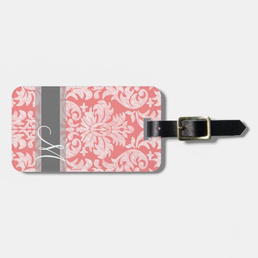 レースモダンダマスクパターン – 珊瑚と灰色 ラゲッジタグ (正面横)