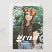 レースモダン写真卒業パーティー付きタイポグラフィ 招待状 (正面)