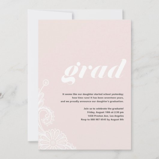 レースモダン写真卒業パーティー付きタイポグラフィ 招待状 (裏面)