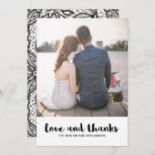 レースモダン結婚の愛と写感謝してい真 サンキューカード (正面/裏面)