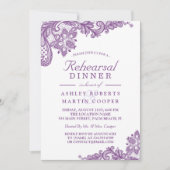 レースラベンダーパープル |の結婚リハーサルディナー 招待状 (正面)