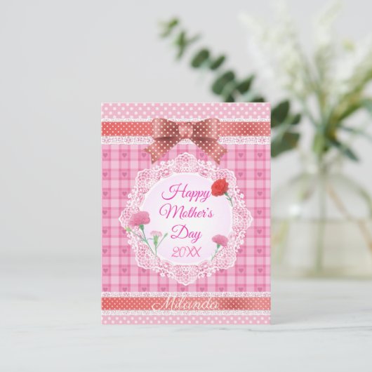 レースリボン幸せな母の日 ポストカード (スタンド正面)