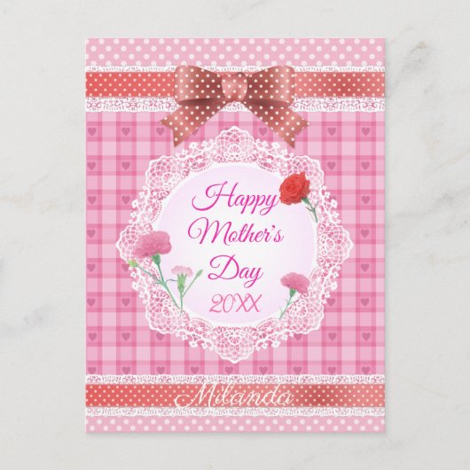 レースリボン幸せな母の日 ポストカード (正面)