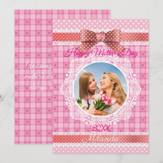 レースリボン 母の日おめでとう カード (正面/裏面)