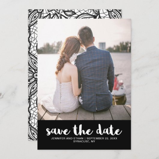レースルックの結婚式　Save the Date フォト セーブザデート (正面/裏面)