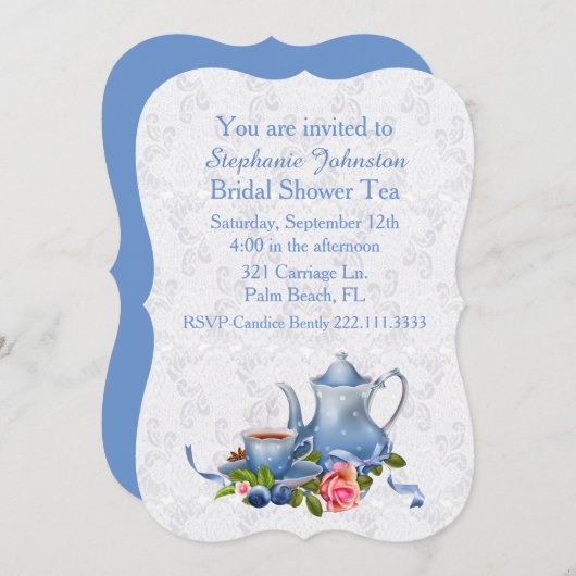 レースルックブライダルシャワーティーパーティの招待状 招待状 (正面/裏面)