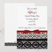 レースレッドダマスクSweet sixteenパーティの招待状 招待状 (正面/裏面)