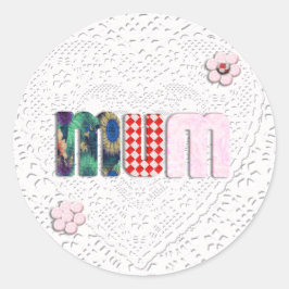 レース上のパッチワーク「MUM」 ラウンドシール