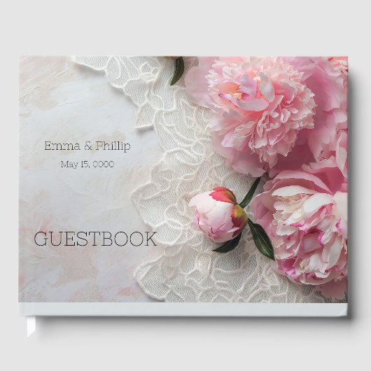 レース上のピンクの牡丹 ゲストブック (正面)