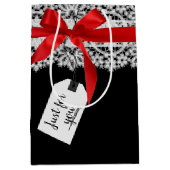 レース上の赤い弓 ミディアムペーパーバッグ (正面)