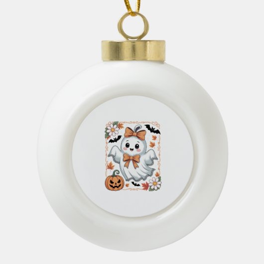 レース不気味幽霊ハロウィーン セラミックボールオーナメント (正面)