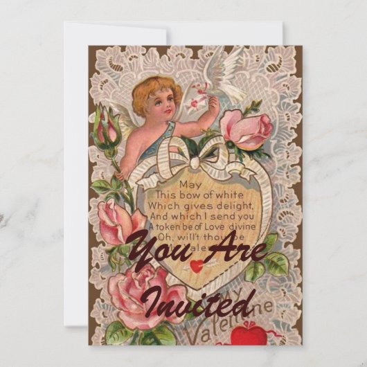 レース付きバレンタイン詩 招待状 (正面)