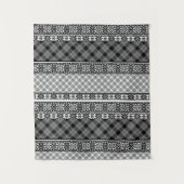 レース付き白ストライプの黒パッチワーク タペストリー (正面)