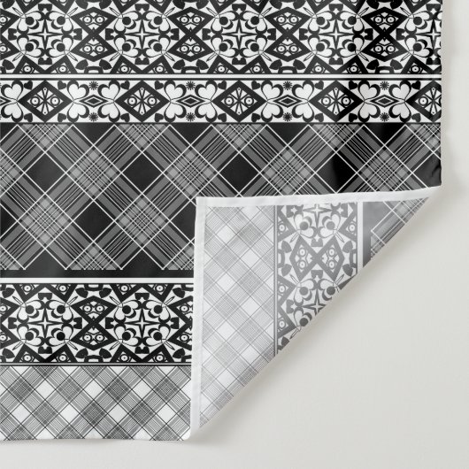 レース付き白ストライプの黒パッチワーク タペストリー (詳細)