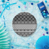 レース付き白ストライプの黒パッチワーク ペーパープレート (パーティー)