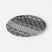 レース付き白ストライプの黒パッチワーク ペーパープレート (アングル)