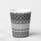 レース付き白ストライプの黒パッチワーク 紙コップ (右)