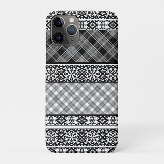 レース付き白ストライプの黒パッチワーク Case-Mate iPhoneケース (裏)