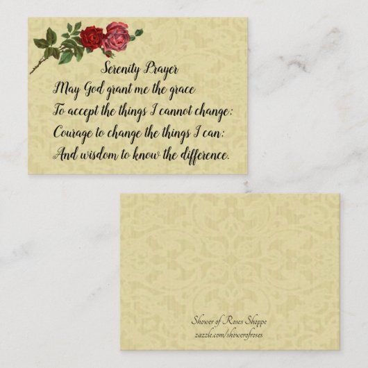 レース及びバラが付いている平静の祈りの言葉 名刺 (正面/裏面)