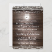 レース及びメーソンジャーとの素朴な国の結婚式 招待状 (正面)