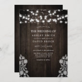 レース及び木材ストリングラ素朴イト結婚 招待状 (正面/裏面)