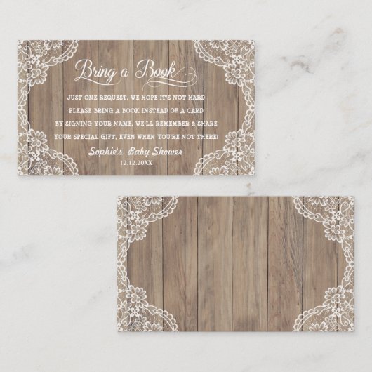 レース古お洒落い納屋の赤ちゃんシャワーが本をもたらす エンクロージャーカード (正面/裏面)