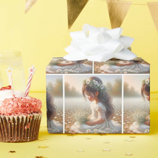 レース姿の可愛い女の子デイジー ラッピングペーパー (誕生日パーティー)