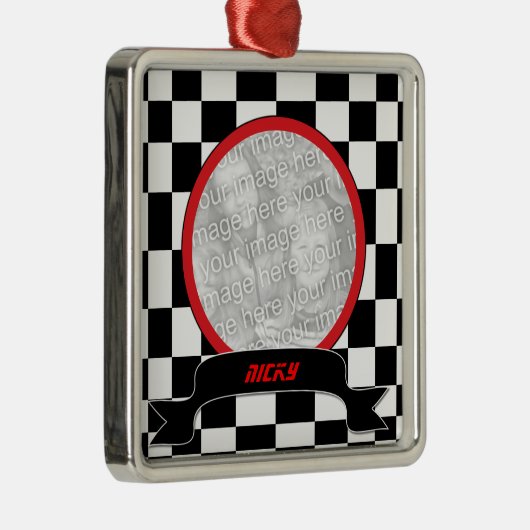 レース市松模様にカスタムオーナメント メタルオーナメント (右)