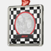 レース市松模様にカスタムオーナメント メタルオーナメント (左)