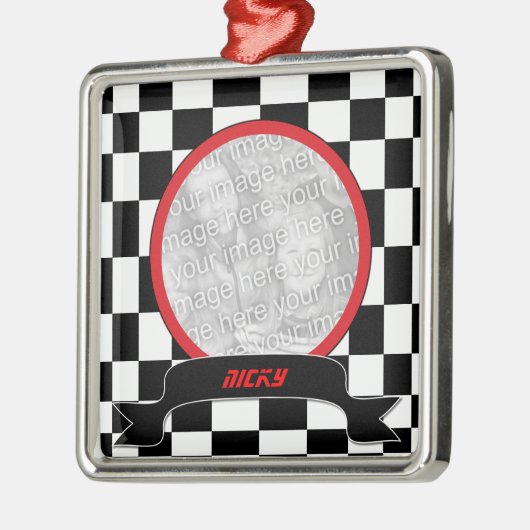 レース市松模様にカスタムオーナメント メタルオーナメント (左)