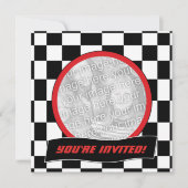 レース市松模様にバースデーパーティ招待状 招待状 (正面)