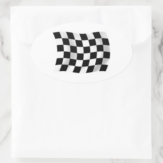 レース市松模様にフラッグのシール 楕円形シール (バッグ)