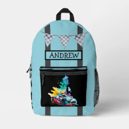 レース改造カー市松模様にバナー – パーソナライズされた プリントバックパック