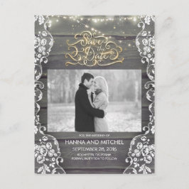 レース木製のストリングラ素朴イト写真の日付を保存 案内ポストカード