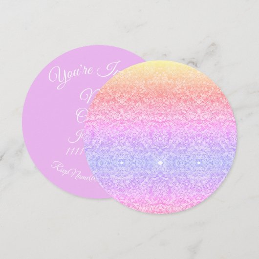 レース柄のグラデーション ピンク ゴールド パープル 招待状 (正面/裏面)