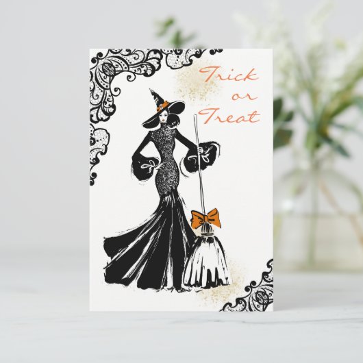 レース模様のハロウのファッションイラストレーション 招待状 (スタンド正面)