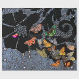 レース模様の黄昏と蝶ギフトラップ ラッピングペーパー