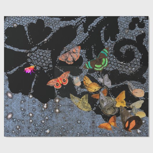 レース模様の黄昏と蝶ギフトラップ ラッピングペーパー (フラット)
