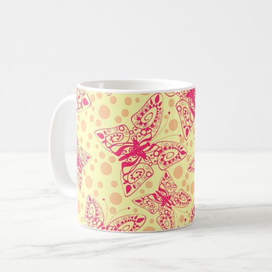 レース深紅の蝶の黄色の水玉模様 コーヒーマグカップ (正面左)