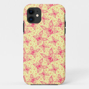 レース深紅の蝶の黄色の水玉模様 iPhone 11 ケース